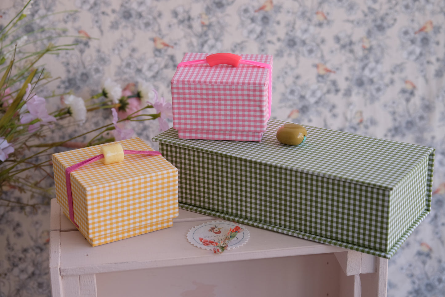 Mini joyeros de viaje entelados con estampados de vichy
