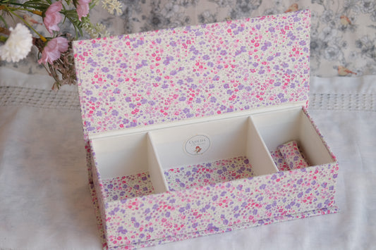 M-Joyero entelado de flores rosas y lilas