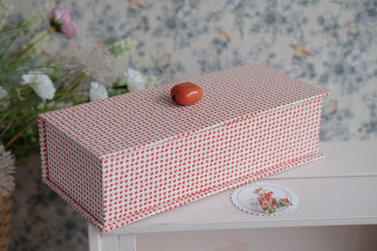 Caja joyero entelado en algodón de estampado naranja