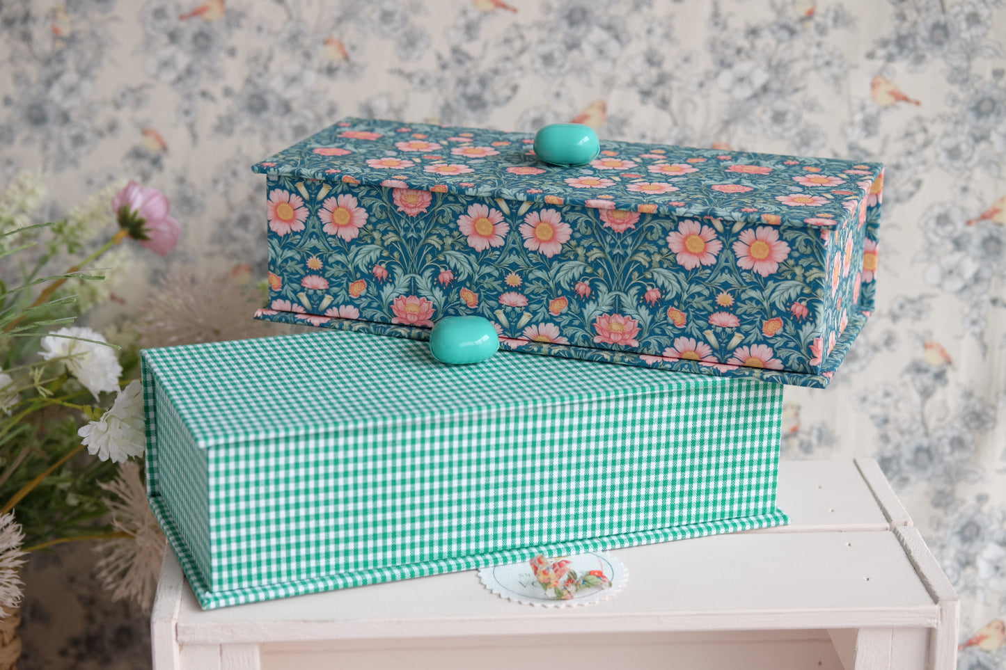 Caja joyero entelado con tela de William Morris