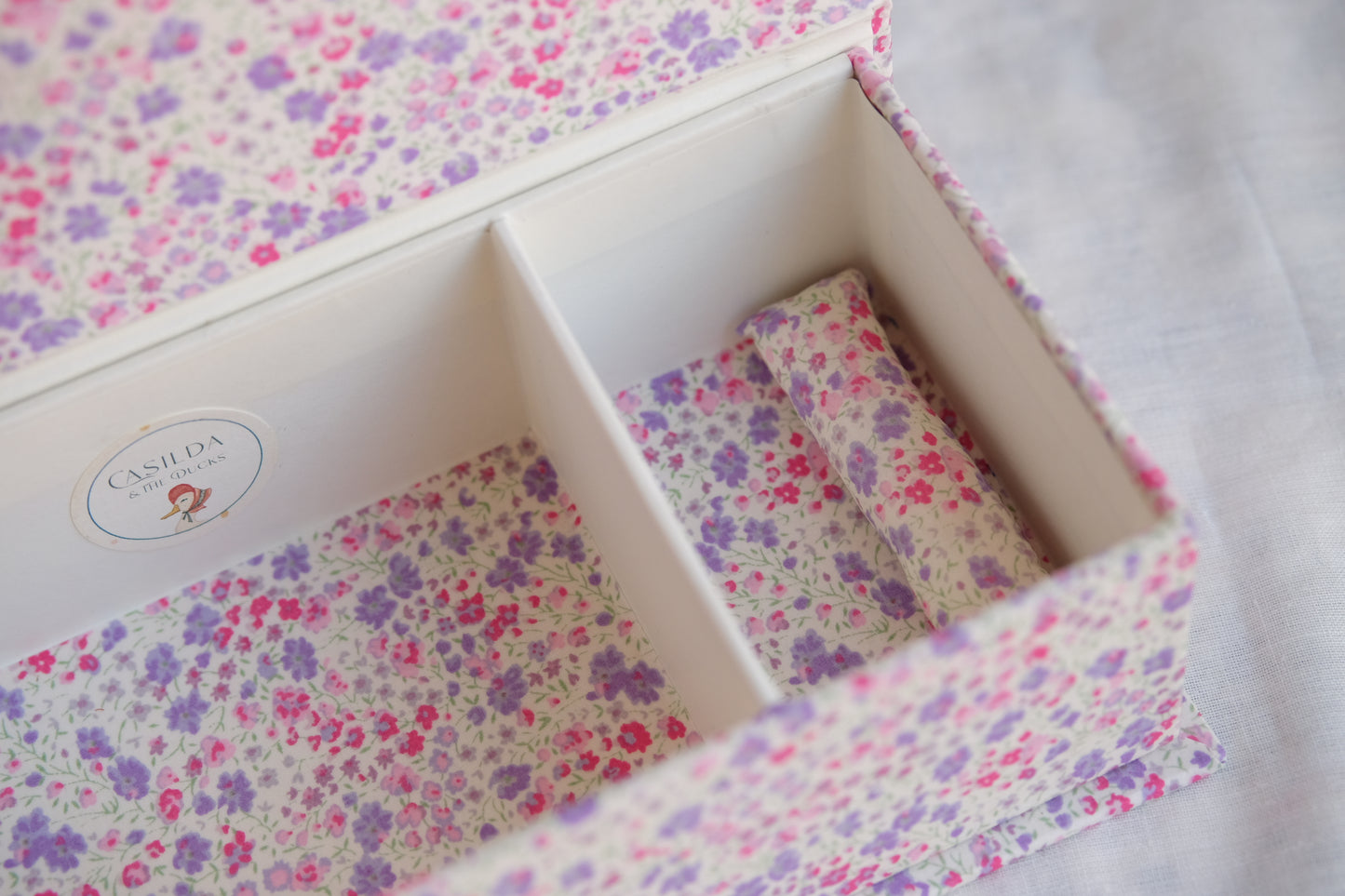 M-Joyero entelado de flores rosas y lilas