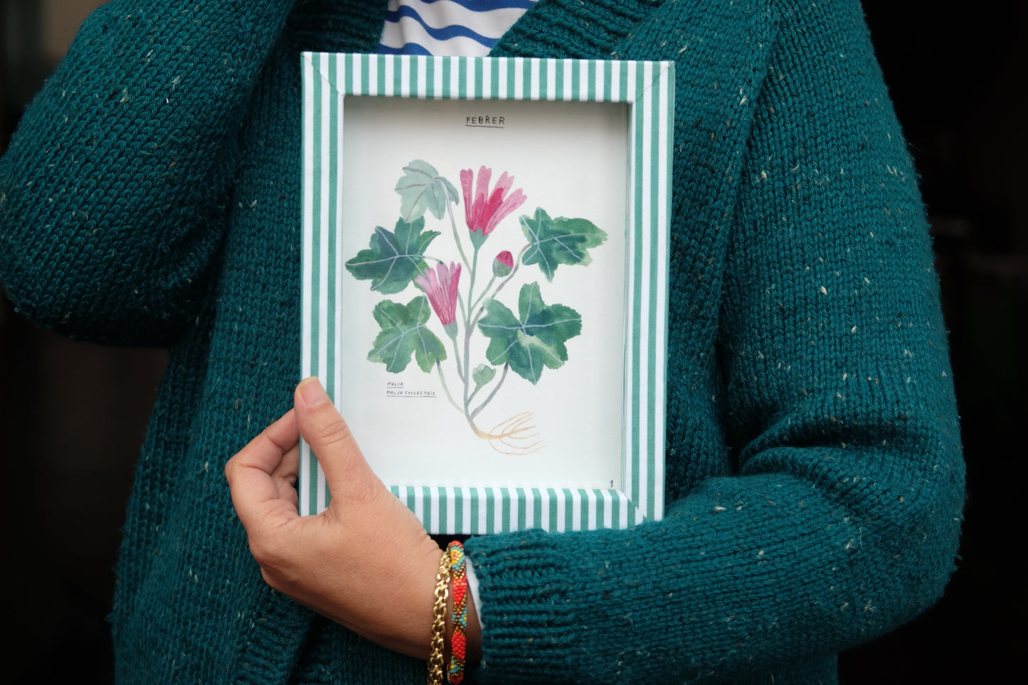 Marcos de fotos entelados a rayas verdes