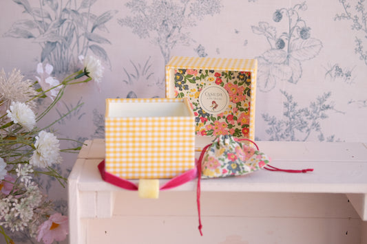 Mini joyero de viaje entelado con vichy amarillo